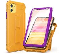 ORETECH for iPhone 11 Case, and [2 Pack Tempered Glass Screen Protector] [Built-in Kickstand] Military Grade Drop Tested Shockproof Case Full Body Protective Silicone TPU Bumper Cover - Maple Yellow