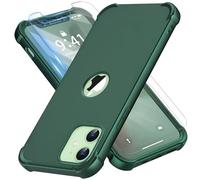 ORETECH for iPhone 12 Case, iPhone 12 Pro Case, with [2 x Tempered Glass Screen Protector] Heavy Duty Protection Silm Hard PC Silicone Rubber Bumper Cover - Alpine Green