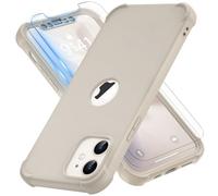 ORETECH for iPhone 12 Case, iPhone 12 Pro Case, with [2 x Tempered Glass Screen Protector] Heavy Duty Protection Silm Hard PC Silicone Rubber Bumper Cover - Stone