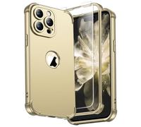 ORETECH for iPhone 14 Pro Case, with [2 x Tempered Glass Screen Protector] [Camera Protection] [Military Grade Shockproof ] Thin Slim Fit Rubber Bumper Phone Case Cover - Gold