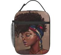 OREURUIK African American Afro Woman Lunch Bag Portable Insulated Lunch Box Women Reusable Thermal Bento Bags for Travel Picnic Work