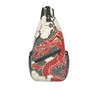 OREURUIK Cool Chinese Red Dragon Totem Pattern Sling Crossbody Backpack Men Tradition Asian Style Shoulder Chest Bags for Camping Biking