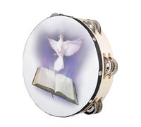 Orff 8 Inch Tambourine Dove of Peace Prayers Portable Hand Drum with Jingle Bells Percussion Instrument
