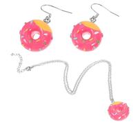 ORFOFE 1 Set Adorable Friendship Necklace Set Stainless Steel Donut Shaped Earrings and Necklace Rose Red Cute Jewelry for Parties Weddings and Daily Wear Durable and Lightweight Design