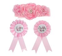 ORFOFE 1 Set Mommy Daddy Maternity Corsage and Sash for Shower Includes Belly Belt and Badges for Gender Reveal Celebrations Floral Design for Expecting Parents