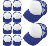 ORFOFE 10pcs Blue Mesh Baseball Caps for Men, Blank Sublimation Hats DIY Heat Transfer, Polyester Trucker Hats Bulk for Crafting and Custom Printing