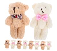 ORFOFE 10pcs Hanging Tiny Bears Plush Doll with Filling Mini Bear Keychain Decor for Bags Backpacks Car Accessories Lovely Soft Figurines with Hat and Plaid Bow Tie