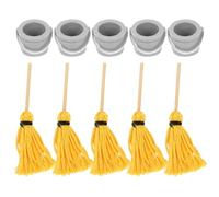 ORFOFE 10pcs Mini Bucket Mop Kit for Dollhouse Miniature Furniture Halloween Micro Landscape Decor Yellow Mop and Grey Bucket, Small House Decoration for Photography and Random Color
