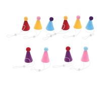 ORFOFE 10pcs Mini Pet Birthday Cone Hats Lightweight Holiday Party Caps with Pom Poms for Small Dogs Cats Rabbits Stuffed Animals Festive Celebration Accessories
