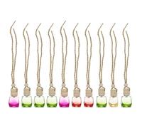 ORFOFE 10Pcs Refillable Empty Fragrance Bottles Car Pendant Air Freshener Containers Diamond-Shaped Colored Glass with Wooden Caps for Travel and Home Use Random Color