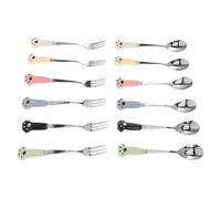 ORFOFE 12pcs Stainless Steel Pet Feeding Spoon and Fork Ergonomic Long Handle Cat Food Mixing Fork and Dog Food Scoop Multipurpose Utensils for Wet Home Travel