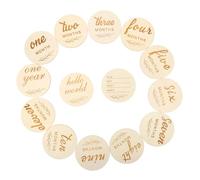 ORFOFE 14pcs Wooden Discs Monthly Growth Tracking Signs for Newborns Smooth Polished Wood Includes Birth Announcement Handwritten Name Card Photo Props