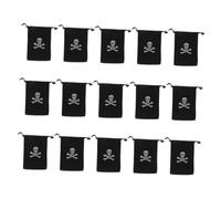 ORFOFE 15pcs Halloween Pirate Drawstring Bags Skull Sign Polyester Treasure Pouches for Candy Snack Storage Party Wedding Favors Black