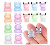 ORFOFE 16 Pcs Small Luminous Resin Frogs Miniature Figurines for Desk Shelf Dollhouse Decor Glow in Dark Tiny Frogs with Mixed Colors Mini Statues for Office Bedroom Garden
