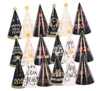 ORFOFE 18pcs Happy Year Cone Hats Paper Party Supplies for Adults Year's Eve Decorations with Themed Patterns and Blessing Words