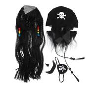 ORFOFE 1set Pirate Cosplay Costume Kit Wig Beard Eye Patch Funny Party Accessory for Halloween Celebrations Comfortable Reusable for Adult Costume Parties