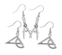 ORFOFE 2 Pairs Creative Architect Earrings Unique Dangler Jewelry with Compass and Triangle Ruler Design for Casual Dress Up Accessories