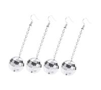 ORFOFE 2 Pairs Vintage Disco Ball Earrings for Women Silver Long Lantern Pendant Drops Classic Mirror Ball Design Party Jewelry Lightweight Ear Decor for Daily Wear and Special Occasions