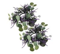 ORFOFE 2 Pcs Artificial Eucalyptus Candle Rings Wreaths with Lavender and Green Leaves Pillar Candle Holders for Wedding Spring Home Door Tabletop Decoration Versatile Fresh Floral Accent