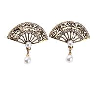 ORFOFE 2 pcs Vintage Fan Shaped Brooches Retro Banquet Pins Chinese Style Rhinestone Pearl Accents Elegant Accessories for Women Parties Work