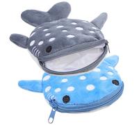 ORFOFE 2 Pieces Plush Shark Coin Purse Small Zipper Wallet Cute Cartoon Change Pouch for Women