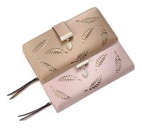 ORFOFE 2 Pieces Women's Leather Wallet, Portable Card Holder with Leaf-Shaped Zipper Pull, Business Card Holder Case