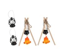 ORFOFE 2 Set Miniature Campfire Dollhouse with Pot and Oil Lantern Realistic Fake Flame Bonfire Decoration for Outdoor Camping Scene Dollhouse Accessories for Holiday Photography and
