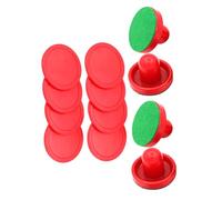 ORFOFE 2 Sets Air Hockey Pushers Replacement Kit Red Strikers with Self-adhesive Lint Pads and Pucks Accessories for Home and Party Table Hockey Games