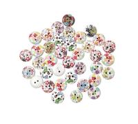 ORFOFE 200 Pcs Wooden Buttons Round Colorful Flower Printed White Base Decorative Sewing Buttons for Clothing Craft DIY Knitting Scrapbooking Accessories