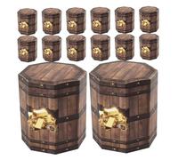 ORFOFE 20pcs Hexagonal Candy Box with Wood Grain Finish Foldable Mini Treasure Barrel for Pirate Theme Party Supplies Vintage Style Candy Storage Chest for Treats and Goodie