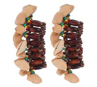 ORFOFE 2pcs African Tribal Style Wrist Bell Bracelets Made of Wood and Coconut Shell, Creative Dance Party Hand Percussion Instrument to Activate the Atmosphere and Accompany Drums