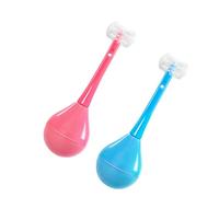 ORFOFE 2pcs Cartoon Toothbrush Soft Silicone Bristles Three-Sided Design for Gentle Teeth Cleaning Dental Care Pink Blue