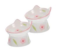 ORFOFE 2pcs Ceramic Raised Cat Bowl Elevated Feeding Bowls with Neck Protection Anti-spill Design for Comfortable Eating and Drinking Off Floor Pet Food Water Dishes