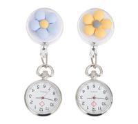 ORFOFE 2pcs Clip-on Pocket Watch for Nurses with Quartz Movement, Retractable Flower Pattern Nurse Fob Watch Portable for Medical Professionals and Students