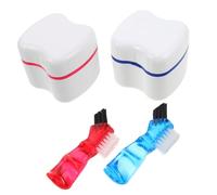 ORFOFE 2pcs Denture Storage Box with Strainer and Retainer Cleaning Brush False Teeth Container for Home and Travel Braces Protection Case for Oral Care Maintenance