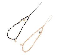 ORFOFE 2pcs Five-star Pendant Beaded Phone Wrist Strap Lanyard with Rhineston and Alloy Material, Reduces Accidental Drops, Handsfree Convenience for Outdoor Adventures and Shopping