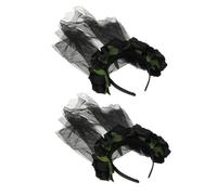 ORFOFE 2pcs Halloween Rose Headband Black Veil Flower Headpiece for Party and Day Dead