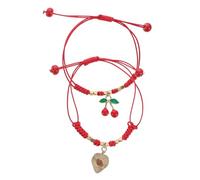 ORFOFE 2Pcs Handmade Red Braided Friendship Bracelets with Strawberry and Cherry Charms for Women Luck Protection Wristbands Unique Fruit-themed Jewelry for Daily Wear and Parties