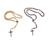 ORFOFE 2pcs Handmade Wooden Rosary Beads Necklace Rustic Cross Pendant for Spiritual Practices Lightweight Design for Daily Wear Travel Thoughtful Religious for Men and Women