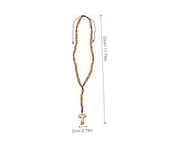 ORFOFE 2pcs Handwoven Wooden Cross Necklace with Rosary Beads for Men and Women Dual-function Religious Chain for Prayer and Car Decoration Earthy Beaded Pendant Jewelry