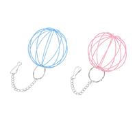 ORFOFE 2Pcs Hanging Rabbit Hay Feeder Balls with Chains for Bunny Cage Solid Construction Space-saving Feeder and Play in Pink and Blue