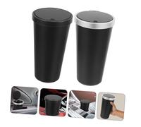 ORFOFE 2pcs Mini Car Trash Can with Lid Portable Compact Cup Holder Bin for Odor Control and Storage with Black and Silver Trim Space-saving Vehicle Garbage Organizer