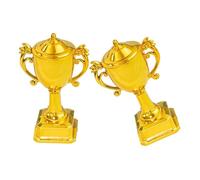 ORFOFE 2Pcs Mini Gold Trophy Cake Toppers for Sports Competitions, Non-Edible Plastic Champion Award Decorations for Birthday and Party Cakes