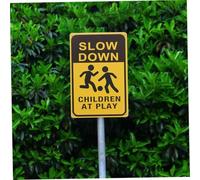 ORFOFE 2pcs Playing Safety Signs Metal Slow Down Warning Caution Signs for Streets Lawns Neighborhoods Easy Install Outdoor Traffic Alert