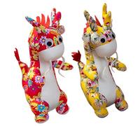 ORFOFE 2pcs Plush Chinese Style Dragon Dolls Soft Stuffed Mascot for Lunar Year Festive Decoration Red and Yellow Floral Pattern Comfortable PP Cotton Filling Gift for Family and Friends