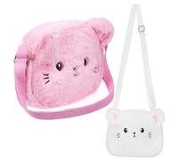 ORFOFE 2pcs Plush Crossbody Shoulder Bag for Women Adjustable Strap Soft Texture Zipper Closure Small Cartoon Coin Purse Storage Bag White and Pink