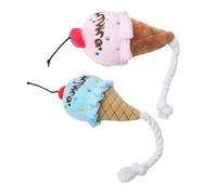 ORFOFE 2pcs Plush Ice Cream Dog Squeaky Chew for Puppies Soft Pet Interactive Play Blue Pink