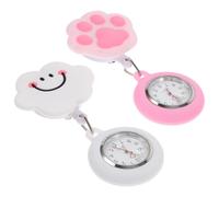 ORFOFE 2pcs Retractable Silicone Nurse Watches Pocket Watch for Women Medical Staff Lightweight Stretchable Chest with Cute Smile Cloud Pink Cat Paw Designs