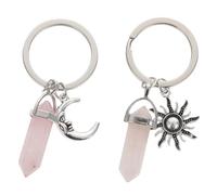 ORFOFE 2Pcs Retro Hexagonal Crystal Prism Keychains for Couples Natural Pink Sun Moon Stone Pendants Lightweight Key Rings Valentine Day Gift for Expressing