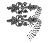 ORFOFE 2pcs Rhinestone Tassel Shoulder Epaulettes Beaded Appliqué Black Vintage Clothing Decoration for Jackets Party and Event Accessories